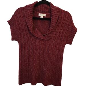 Dressbarn Cap Sleeve Burgandy Red Knit Soft Shawl Collar Sweater Size M